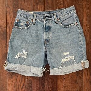 Levi's Light Blue Distressed Cuffed Denim Shorts